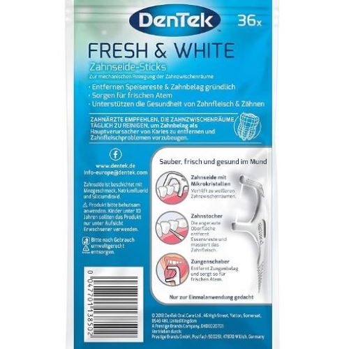 DenTek Fresh & White Patyczki z nicią dentystyczną  Fresh White 36