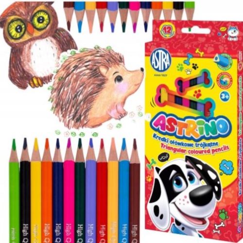 Kredki szkolne ołówkowe 12 kolorów trójkątne - Astrino Astra