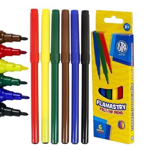 FLAMASTRY MAZAKI PISAKI ASTRA SZKOLNE 6 INTENSYWNYCH KOLORÓW