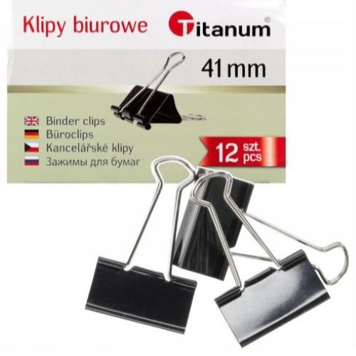 Klipsy biurowe 41mm 12szt, Titanum