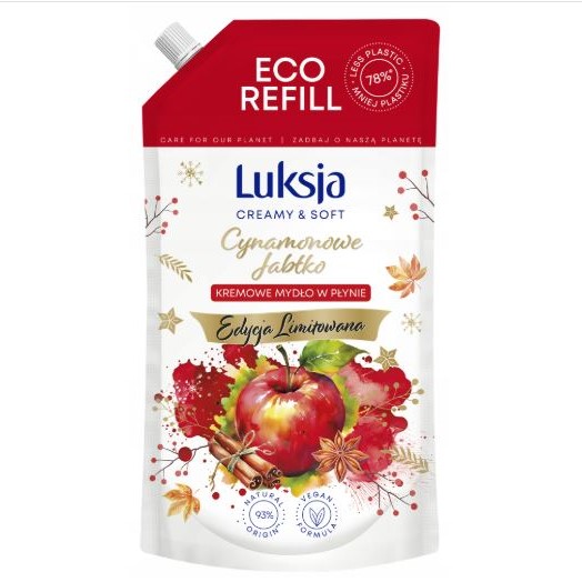 LUKSJA KREMOWE MYDŁO W PŁYNIE DO RĄK ZAPAS 900 ML  ZAPACH CYNAMONOWE JABŁKO