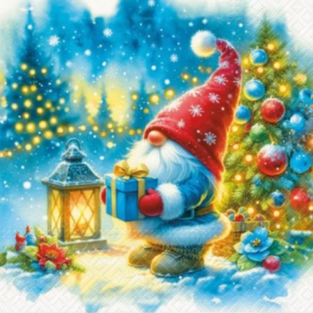 Paw Decor Serwetki Boże Narodzenie Krasnal z Prezentem 33x33cm 20 Szt