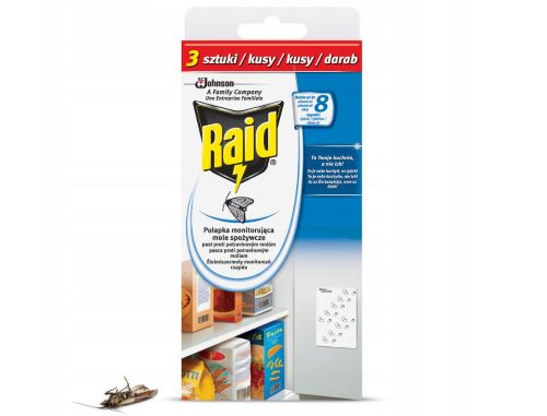 RAID MONITORUJĄCA PUŁAPKA LEP NA MOLE DO KUCHNI 3 SZTUKI DZIAŁANIE DO 8 TYG
