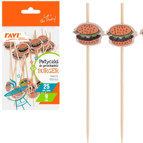 Patyczki do przekąsek BURGER 9cm 25sztuk RAVI